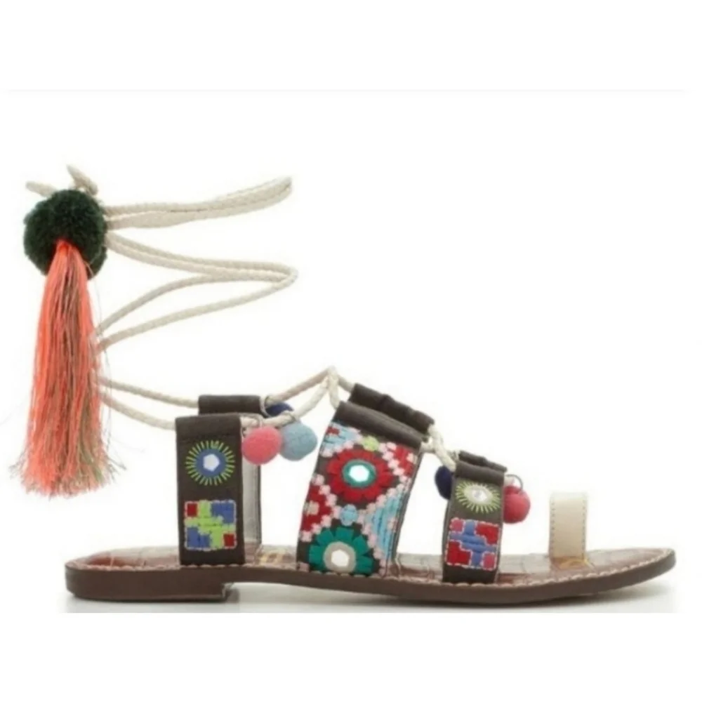 Sam Edelman Gretchen Mixed Color Gladiator Tassel Ethnic Sandals Size 7.5 - Picture 2 of 16